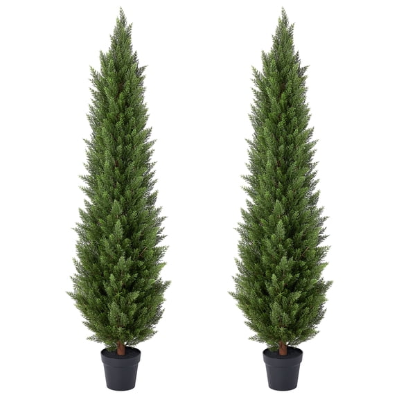 DR.Planzen 2 Pack 6ft Artificial Cedar Tree with Real Wood Trunk, Faux Silk Plant UV Resistant for Indoor Outdoor, Lifelike Fake Potted Tree for Home Office Decor