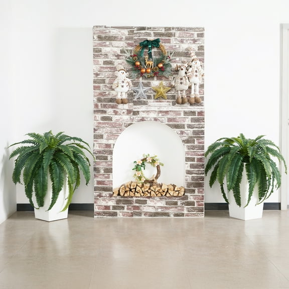 DR.Planzen 2 Pack Artificial Boston Fern Bush Plant with White Tapered Planter - UV Resistant Faux Ferns with 39 Leaves