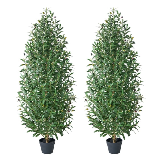 DR.Planzen 2 Pack 5 FT Artificial Olive Topiary Tree in Black Pot, Faux Olive Tree with 2378 Leaves, 114 Fruits, Fake Potted Olive Plant for Living Room Office Decor