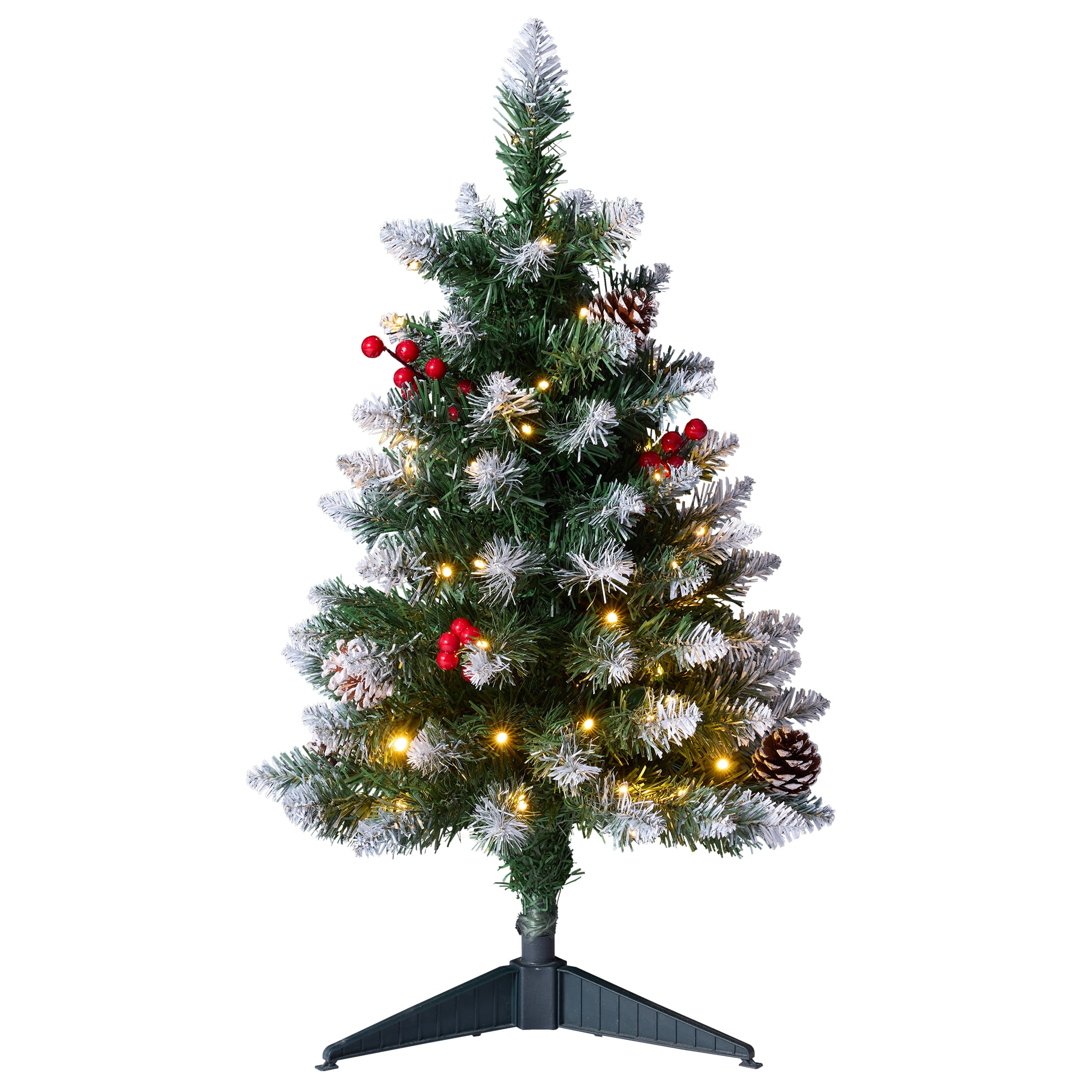 DR.Planzen 2FT Pre-Lit Mini Christmas Tree, Artificial Snow Flocked Christmas Tree, Small Christmas Tree - 50 LED Warm White & Multicolor Lights, 8 Modes - for Home Office Decor