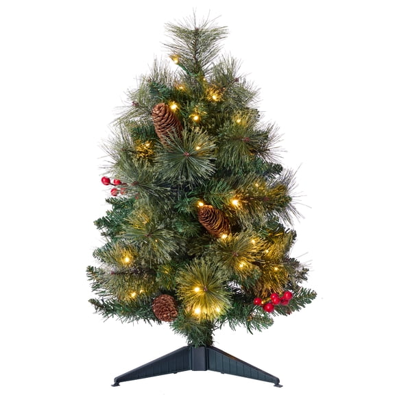 DR.Planzen 2ft Pre-Lit Mini Christmas Tree, Artificial Tabletop Christmas Tree, Battery Operated Christmas Tree - 50 LED Dual-Color Lights, 77 Branches for Home Office Decor