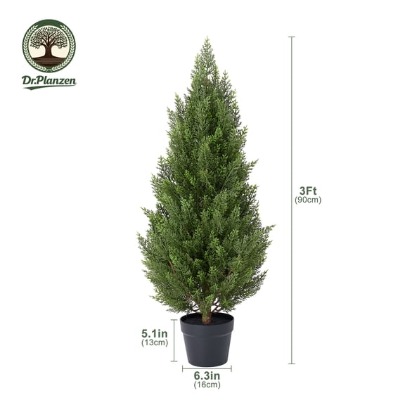 DR.Planzen 3ft Artificial Cedar Tree with Real Wood Trunk, Faux Silk Plant UV Resistant for Indoor Outdoor, Lifelike Fake Potted Tree for Home Office Decor