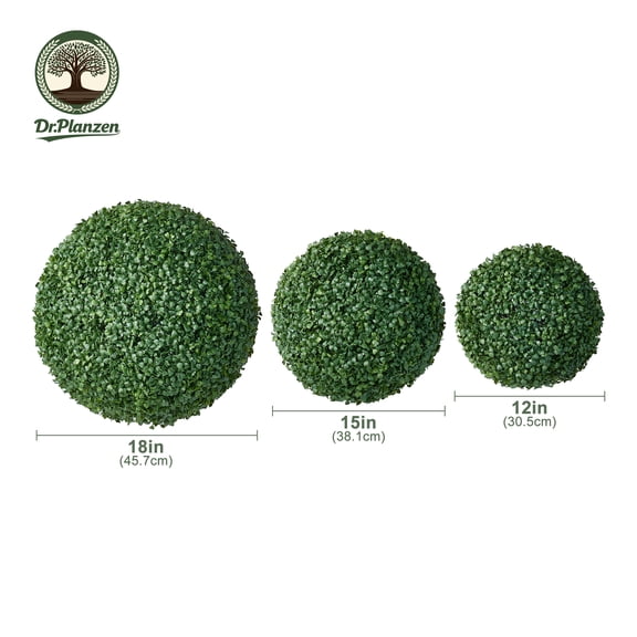 DR.Planzen 3 Pack Artificial Boxwood Topiary Balls Set (12/15/18 Inch), UV Resistant Fake Greenery Balls for Indoor Outdoor Decor, Garden Patio Front Door