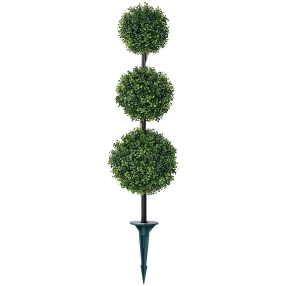 DR.Planzen 3 ft Artificial Boxwood Triple Ball Tree, Faux Topiary Plants, UV Resistant Outdoor Tree - 36in Porch Entryway Front Door Garden Patio Yard Lawn Stake with Realistic PE Leaves & Metal Pole