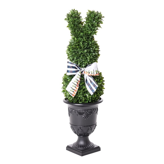 DR.Planzen 40-inch Easter Bunny Artificial Topiary in Decorative Urn Planter with Bow, UV-Resistant Faux Boxwood Indoor Outdoor Spring Decor