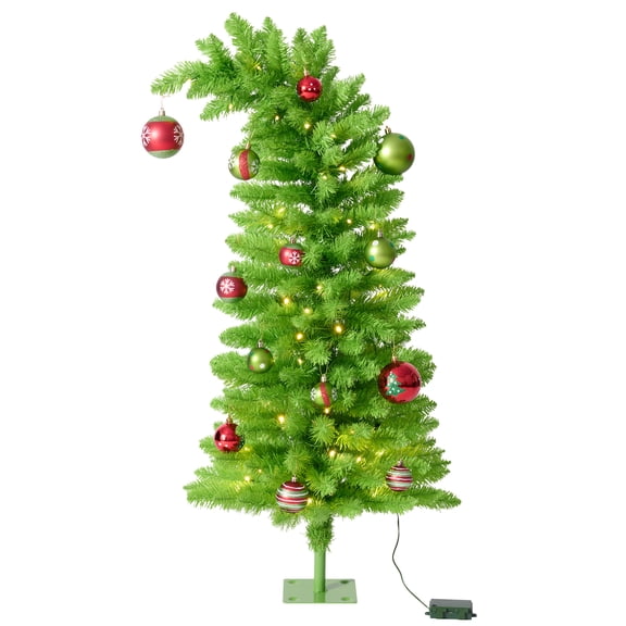 DR.Planzen 3ft Pencil Artificial Christmas Tree with Red & Green Ornaments, Pre-Decorated Slim Xmas Tree, Indoor Tabletop Holiday Decor, 1 Pack