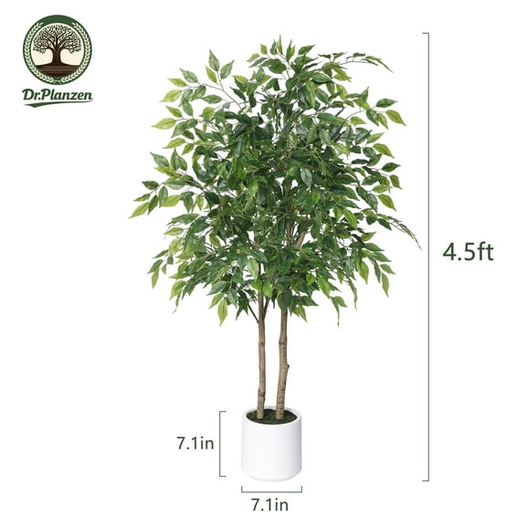 DR.Planzen 4.5ft Artificial Ficus Tree with White Planter, Tall Faux Ficus Tree, Artificial Plants for Home Office Decor
