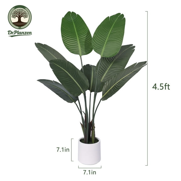 DR.Planzen 4.5ft Artificial Bird Of Paradise Plants with White Planter, Tall Faux Paradise Tree, Artificial Plants for Home Office Decor
