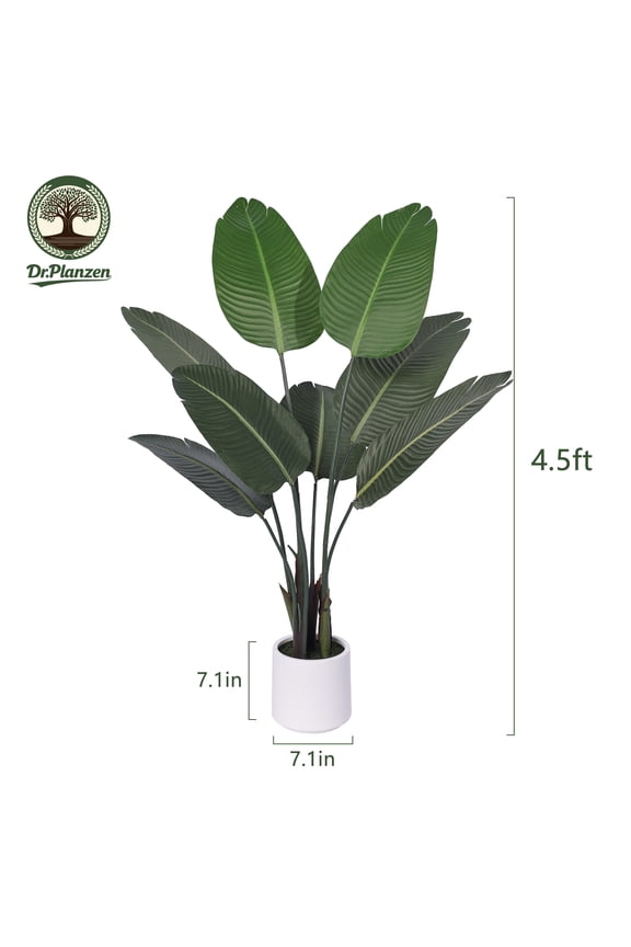 4.5ft Artificial Bird Of Paradise Plants with White Planter, Tall Faux Paradise Tree, Artificial Plants for Home Office Decor