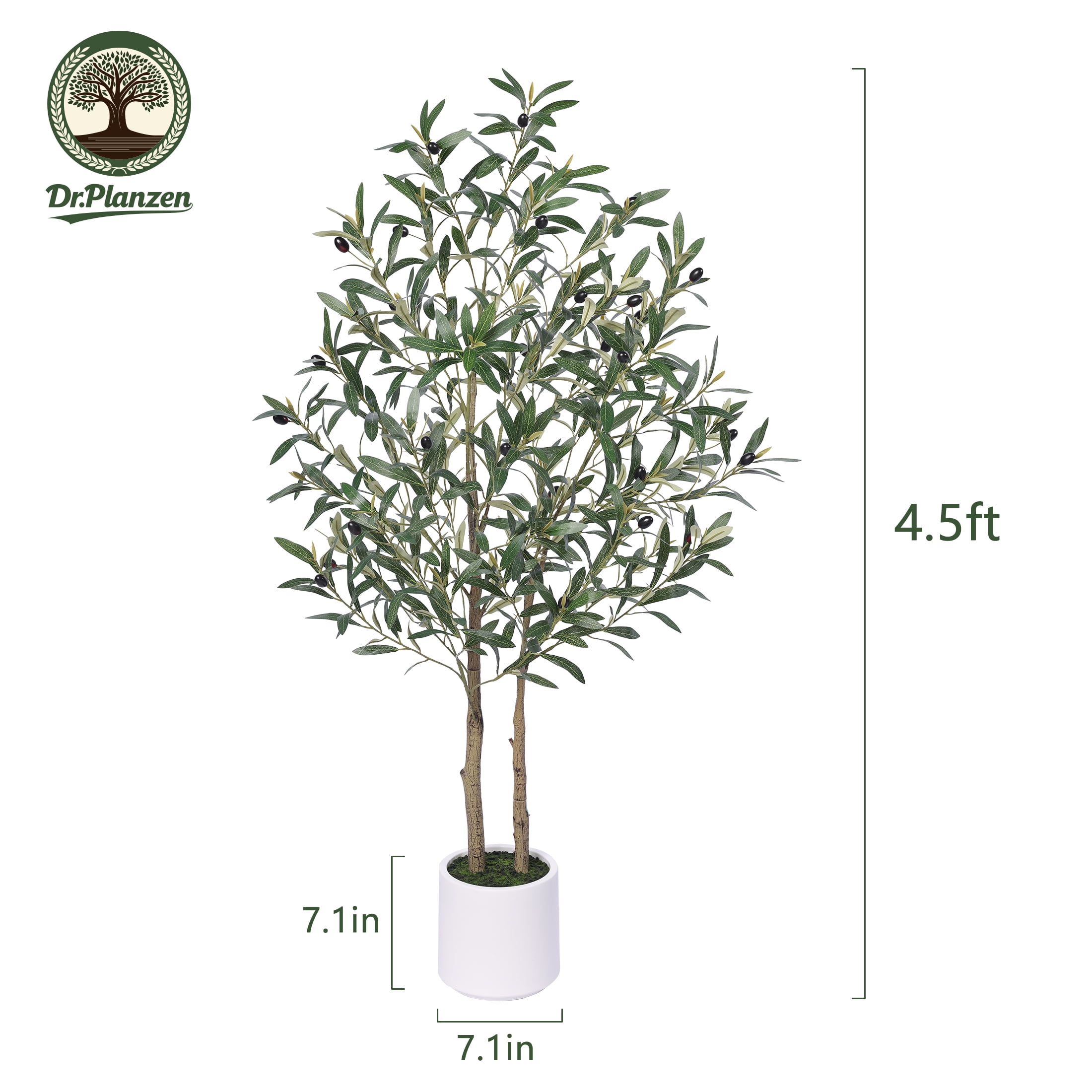 DR.Planzen 4.5ft Artificial Olive Tree with White Planter, Tall