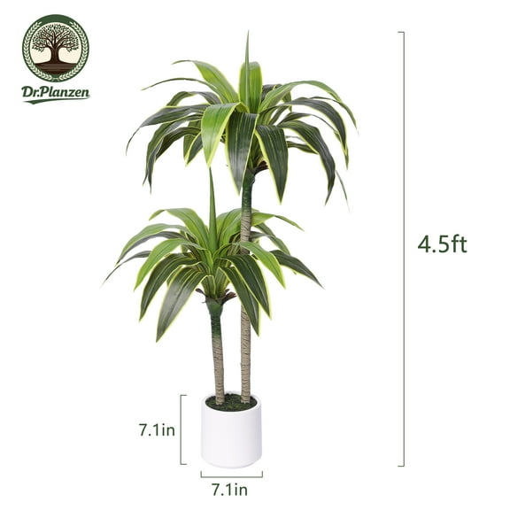 DR.Planzen 4.5ft Artificial Dracaena Tree with White Planter, Tall Faux Dracaena Tree, Artificial Plants for Home Office Decor