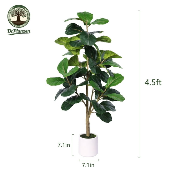 DR.Planzen 4.5ft Artificial Fiddle Leaf Fig Tree, Tall Faux Ficus Tree, Artificial Plants for Home Office Decor