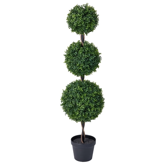 DR.Planzen 4ft Artificial Triple Ball Boxwood Topiary Tree, Realistic Faux Topiary Tree Indoor Outdoor, Low Maintenance Artificial Greenery for Patio Front Door Home Office
