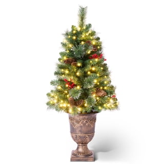 DR.Planzen 4ft Pencil Artificial Christmas Tree with Red Berries, Pine Cones & Flocked Branches, Pre-Decorated Slim Xmas Tree in Decorative Vase, Indoor Tabletop Holiday Decor, 1 Pack