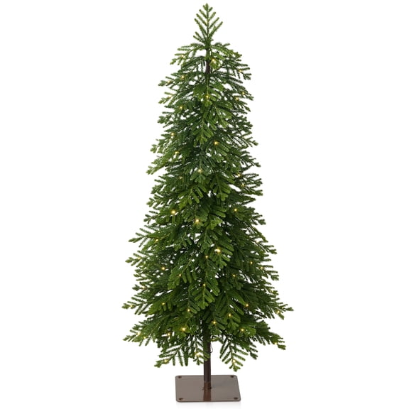 DR.Planzen 4ft Pre-Lit Artificial Norfolk Pine Tree with Metal Stand, 100 Warm White LED Lights, 2-Piece Assembly Faux Tree in Coffee Pot for Indoor Home & Office Decor