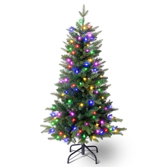 DR.Planzen 4ft Slim Pencil Artificial Christmas Tree with Colorful LED Lights, Collapsible Foldable Xmas Tree with Metal Stand, Easy Assembly Indoor Holiday Decor