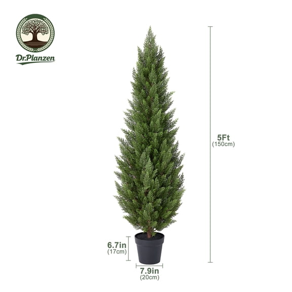 DR.Planzen 5ft Artificial Cedar Tree with Real Wood Trunk, Faux Silk Plant UV Resistant for Indoor Outdoor, Lifelike Fake Potted Tree for Home Office Decor