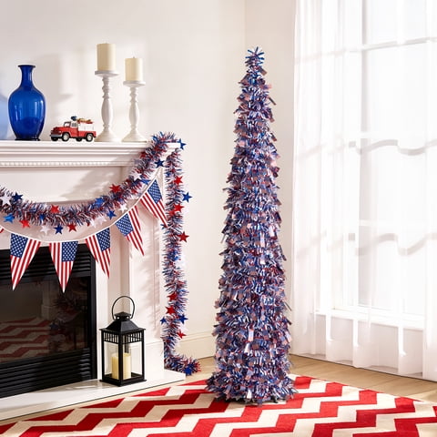 DR.Planzen 4th of July 5FT Patriotic Flag Decorative Tree, Independence Day Pop up Tree with Small Flags for Indoor Outdoor Party Decor