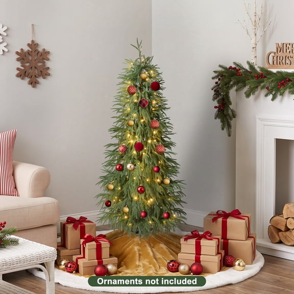 DR.Planzen 5ft Pre-Lit Norfolk Pine Christmas Tree, Artificial Slim Christmas Tree - 100 Warm White LEDs, 3 Light Modes, Adjustable PE Branches - for Apartment, Home & Office