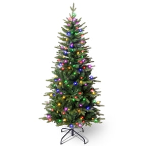 DR.Planzen 5ft Slim Pencil Artificial Christmas Tree with Colorful LED Lights, Collapsible Foldable Xmas Tree with Metal Stand, Easy Assembly Indoor Holiday Decor