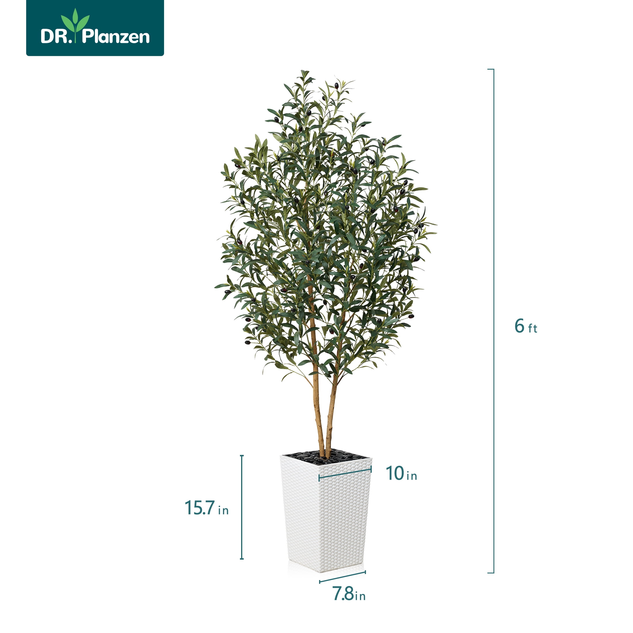 DR.Planzen 6FT Tall Artificial Olive Tree with Tall White Planter, UV ...