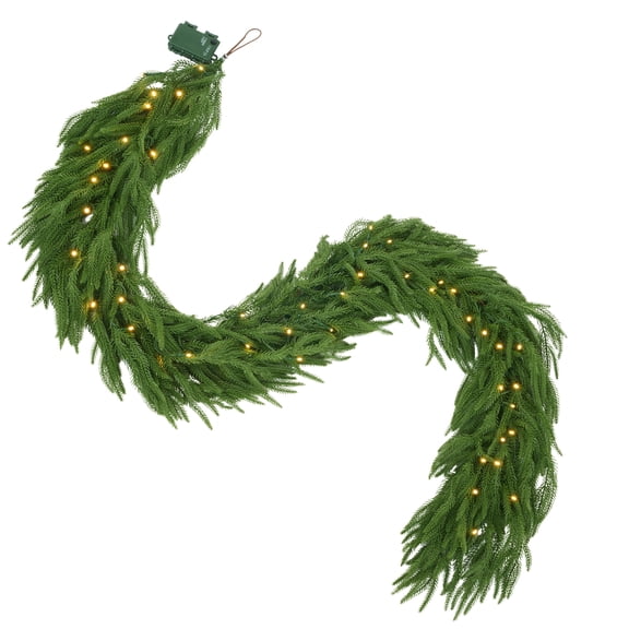 DR.Planzen 6ft Pre-Lit Artificial Norfolk Pine Foliage Spray with 50 Warm White LED Lights, 90 PE Branches & 30 Tips, Battery Operated DIY Christmas Tree Filler & Vase Decor