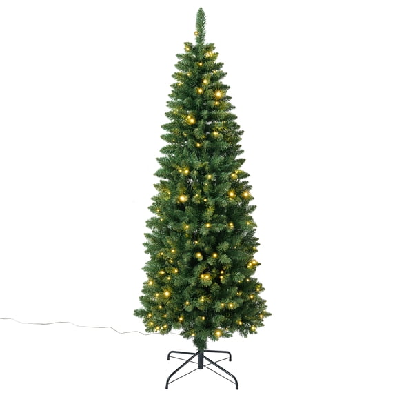 DR.Planzen 6FT Prelit Pencil Christmas Tree, Artificial Slim Christmas Tree, Slim Xmas Tree with Lights - 220 LED Warm White & Multicolor, 9 Modes - Indoor Tree for Apartment Office