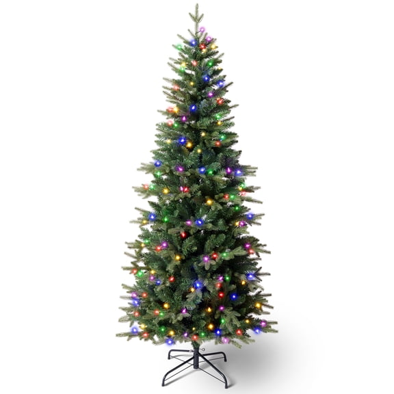 DR.Planzen 6ft Slim Pencil Artificial Christmas Tree with Colorful LED Lights, Collapsible Foldable Xmas Tree with Metal Stand, Easy Assembly Indoor Holiday Decor