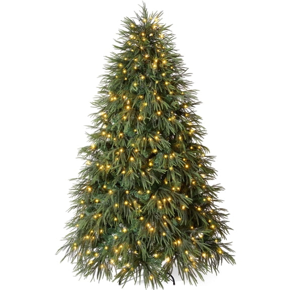 DR.Planzen 7.5ft Pre-Lit Christmas Tree with 520 LED Lights, 3 Lighting Modes, 19 Tiers with 1430 Branch Tips, Foldable Metal Stand, Indoor Use