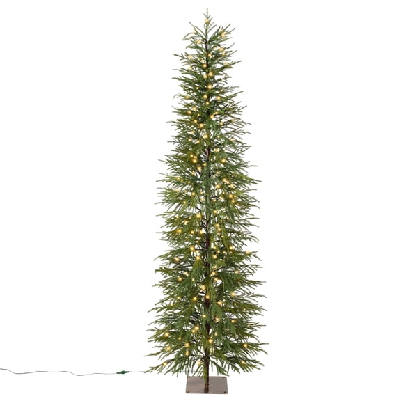 DR.Planzen 7' Pre-Lit Green Cypress Artificial Christmas Tree with 260 Warm White LED Lights, Pencil Xmas Tree with Metal Stand, Large Indoor Holiday Centerpiece