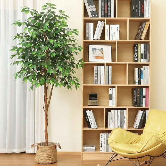 DR.Planzen 7 feet Artificial Ficus Tree, Tall Lifelike Greenery with Natural Wood Trunk for Living Room, office floor and corner decor