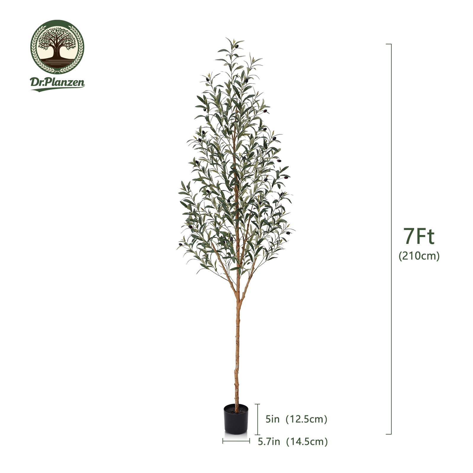 DR.Planzen 7' Artificial Olive Tree Indoor, Tall Faux Olive Tree, Artificial Plants with Natural Wood Trunk and Lifelike Fruits for Home Office Decor
