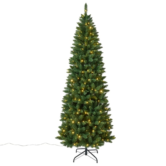 DR.Planzen 7FT Prelit Pencil Christmas Tree, Artificial Slim Christmas Tree, Slim Xmas Tree with Lights - 330 LED Warm White & Multicolor, 9 Modes - Indoor Tree for Apartment Office