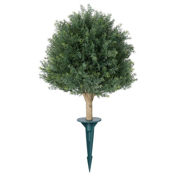DR.Planzen Artificial 16 in Topiary Ball Trees, UV Resistant Faux Cedar Plants, Faux Cypress Evergreen Shrub Bush with 10.6in Twist-On Stake - For Front Porch Patio Garden Yard Decor Outdoor Use