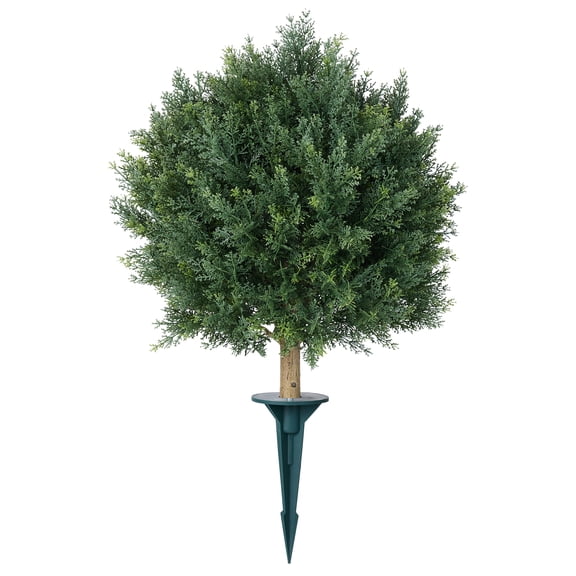 DR.Planzen Artificial 20 in Topiary Ball Trees, UV Resistant Faux Cedar Plants, Faux Cypress Evergreen Shrub Bush with 10.6in Twist-On Stake - For Front Porch Patio Garden Yard Decor Outdoor Use