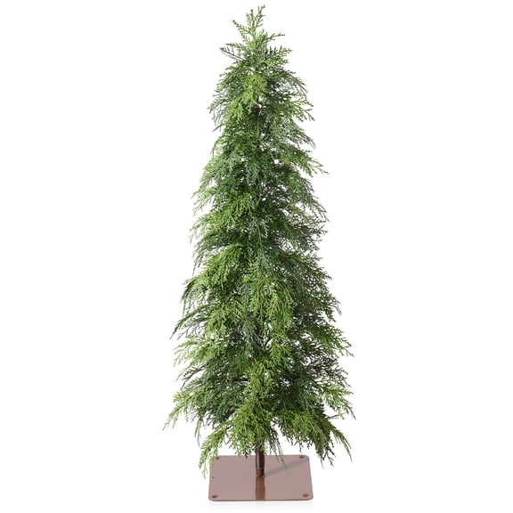 DR.Planzen Artificial Cypress Tree 4FT - Realistic PE Faux Christmas Tree with Stable Iron Base, Artificial Evergreen Tree for Front Porch, Patio, Entryway, Indoor Outdoor Home Decor