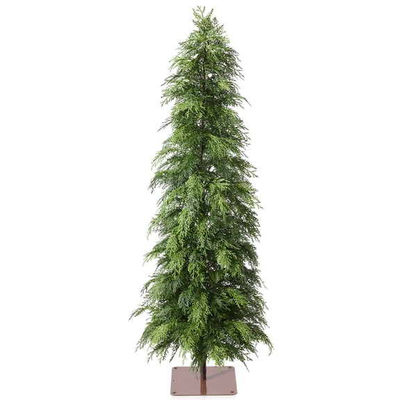 DR.Planzen Artificial Cypress Tree 5FT - Realistic PE Faux Christmas Tree with Stable Iron Base, Artificial Evergreen Tree for Front Porch, Patio, Entryway, Indoor Outdoor Home Decor