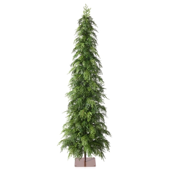 DR.Planzen Artificial Cypress Tree 6FT - Realistic PE Faux Christmas Tree with Stable Iron Base, Artificial Evergreen Tree for Front Porch, Patio, Entryway, Indoor Outdoor Home Decor