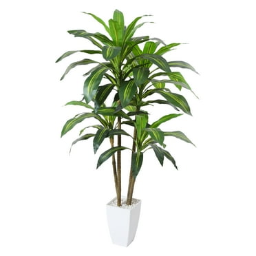 DR.Planzen Artificial Dracaena Tree 4FT, Faux Tree with White Tall Planter, Fake Tropical Floor Plant,  Artificial Silk Tree for Home Office Living Room Decor Indoor