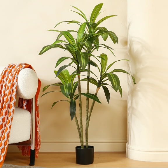 DR.Planzen Artificial Dracaena Tree, 4FT Tall Fake Tree Artificial Dracaena Plants for Indoor, Fake Trees for Office Home Living Room Floor Patio Greening Porch Decor, Set of 1