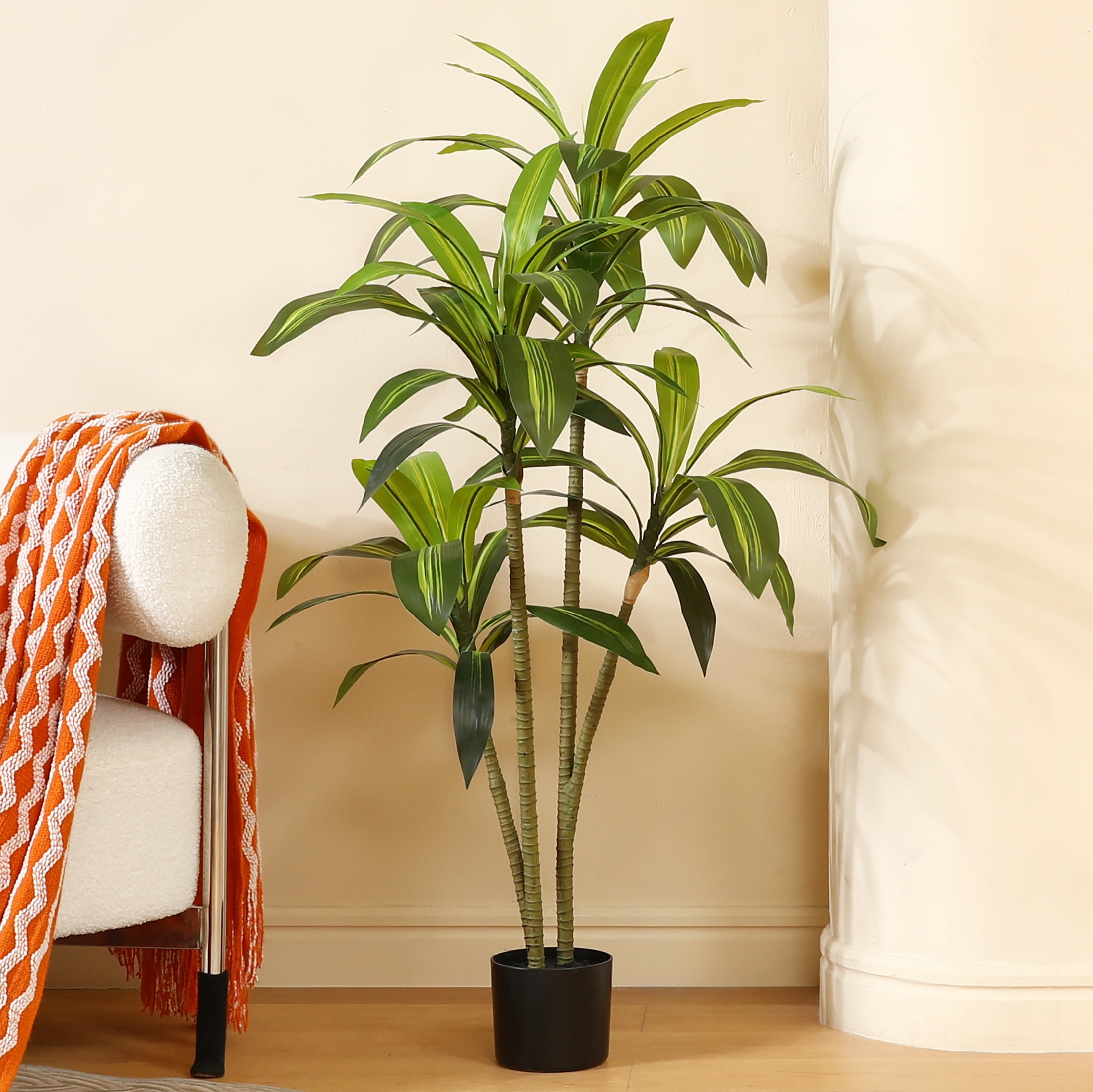 4ft Tall Green and Black Silk Potted Dracaena Plant