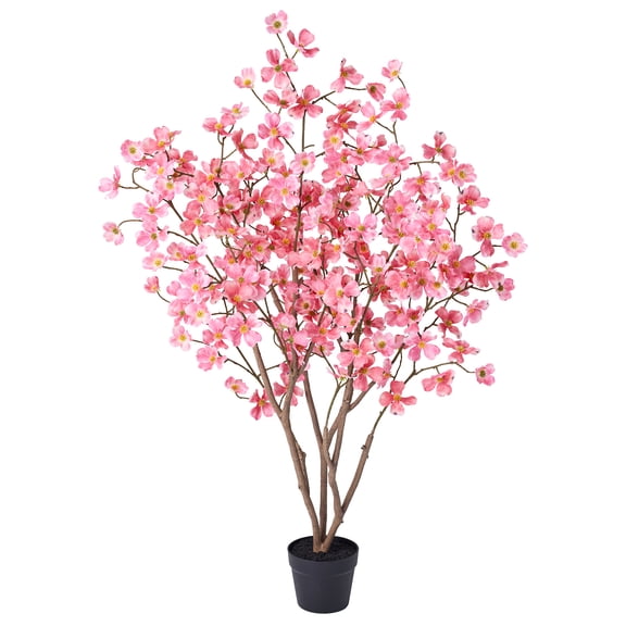 DR.Planzen 4ft Red Artificial Dogwood Tree, Lifelike Faux Dogwood Flower Tree with Green Leaves for Home Decor Indoor Outdoor, Spring Decoration for Living Room Office