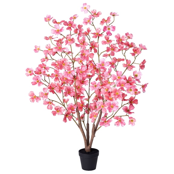DR.Planzen 3ft Artificial Red Dogwood Tree, Lifelike Faux Dogwood Flower Tree with Green Leaves for Home Decor Indoor Outdoor, Spring Decoration for Living Room Office