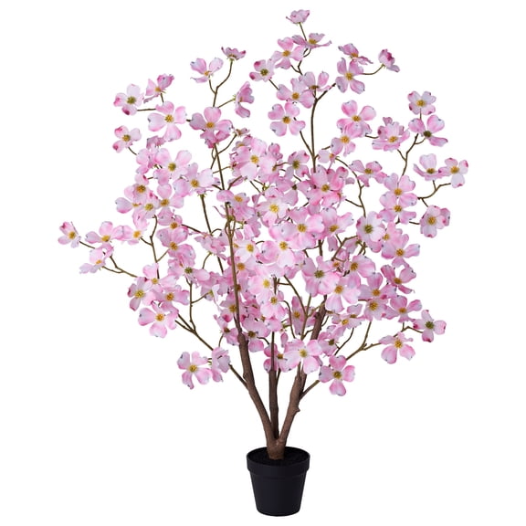 DR.Planzen 3ft Pink Artificial Dogwood Tree, Lifelike Faux Dogwood Flower Tree with Green Leaves for Home Decor Indoor Outdoor, Spring Decoration for Living Room Office