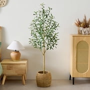 DR.Planzen Artificial Olive Tree 5 ft Tall Faux Floor Plant in Black Pot - Realistic Greenery with Adjustable Branches and Fruits - Indoor Home Office Decor for