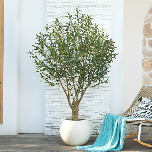 DR.Planzen 6FT Giant Artificial Olive Tree, Tall Silk Faux Olive Tree with Massive Trunk Base, Large UV Resistant Black Plastic Potted Plant for Indoor Outdoor Home Office Decor