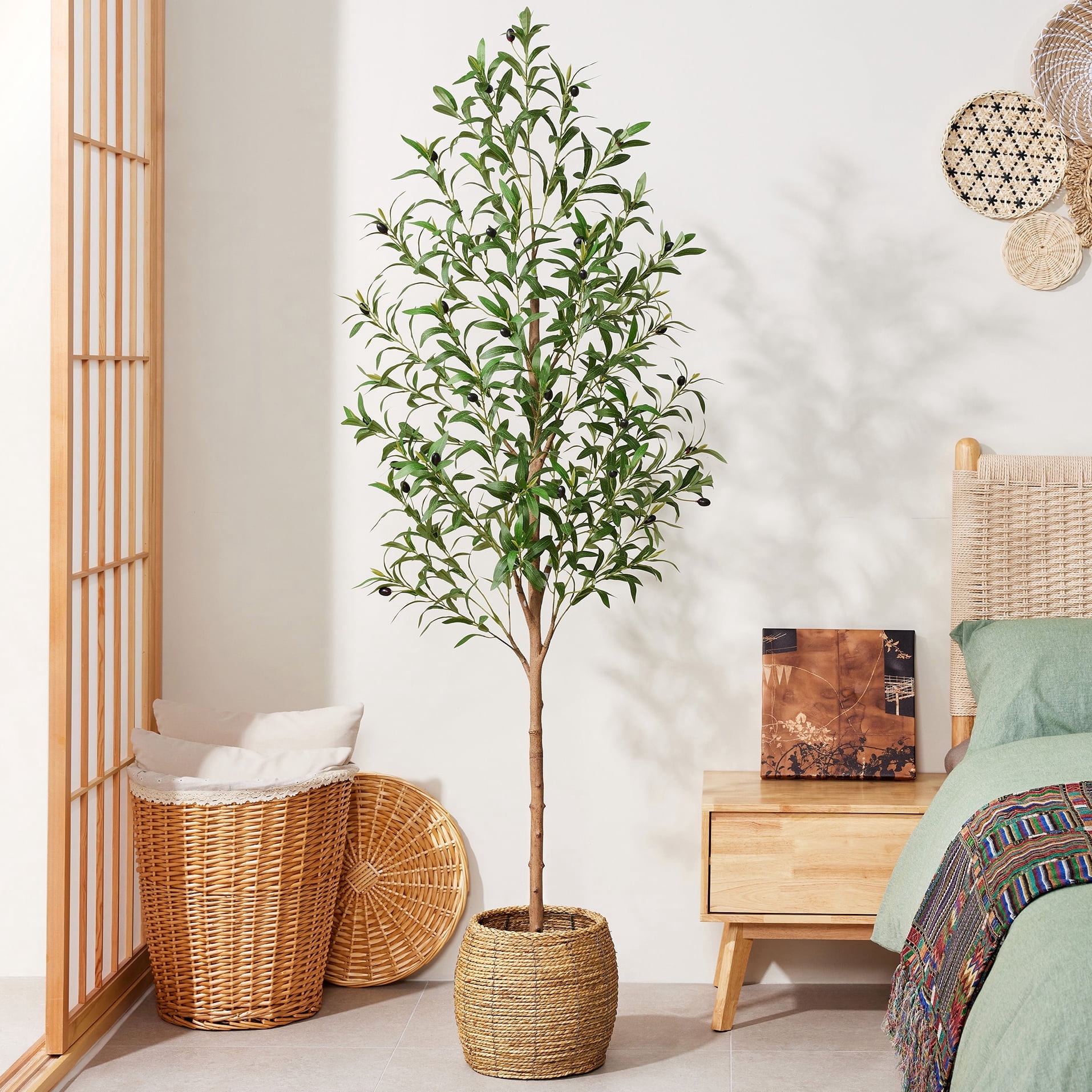 DR.Planzen Artificial Olive Tree 6ft Tall Faux Floor Plant in Black Pot - Realistic Greenery with Adjustable Branches and Fruits - Indoor Home Office Decor for Living Room Apartment Workspace