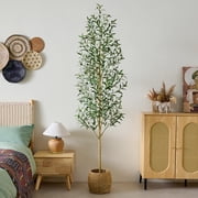 DR.Planzen Artificial Olive Tree 7 ft Tall Faux Floor Plant in Black Pot - Realistic Greenery with Adjustable Branches and Fruits - Indoor Home Office Decor for