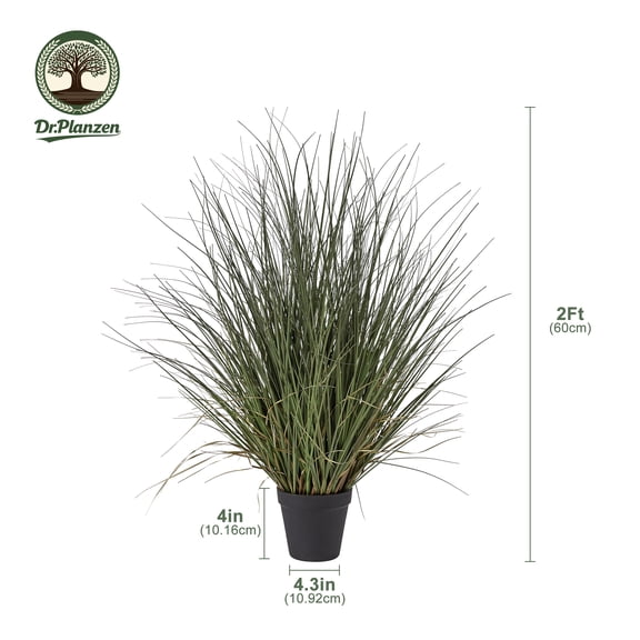 Dr.Planzen 24in Artificial Onion Grass Plant in Pot, Small Faux Tabletop Grass Decor, Realistic Curly Foliage for Home, Office, Bathroom, Shelf Decor