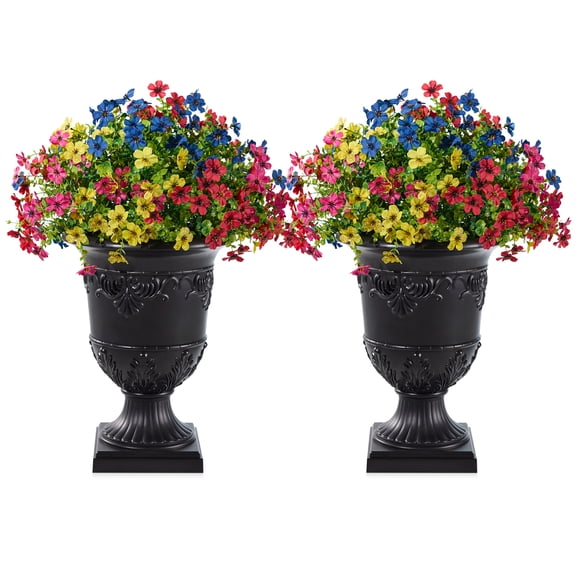 DR.Planzen 2Pack Artificial Lobelia in Charming Urn Planter Set, 23.6 Inch Tall Lifelike Faux Flowers, Pre-Potted with Tray for Indoor Home and Patio Decor